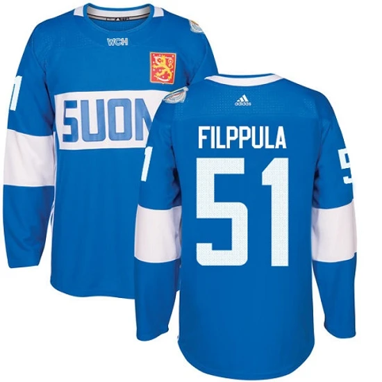 Mens Team Finland 51 Valtteri Filppula Authentic Blue Away 2016 World Cup of Hockey