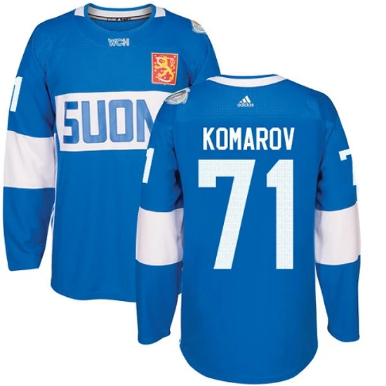 Mens Team Finland 71 Leo Komarov Authentic Blue Away 2016 World Cup of Hockey