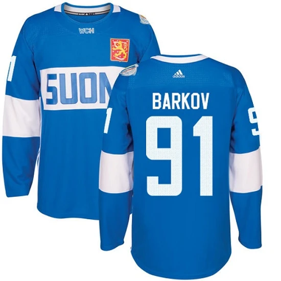 Mens Team Finland 91 Aleksander Barkov Authentic Blue Away 2016 World Cup of Hockey