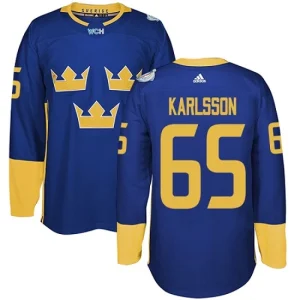 Mens Team Sweden 65 Erik Karlsson Authentic Royal Blue Away 2016 World Cup of Hockey