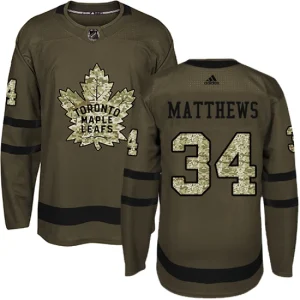 Mens Toronto Maple Leafs Auston Matthews 34 Authentic Green Salute to Service