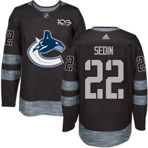 Mens Vancouver Canucks Daniel Sedin 22 Authentic Black 1917-2017 100th Anniversary