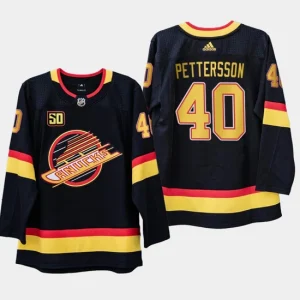 Mens Vancouver Canucks Elias Pettersson 40 50th Anniversary Black 1989 Flying Skate