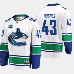 Mens Vancouver Canucks Quinn Hughes 43 50th Anniversary White Away