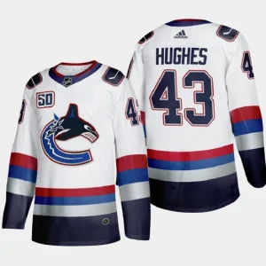 Mens Vancouver Canucks Quinn Hughes 43 Throwback White 2000s Vintage Authentic Player