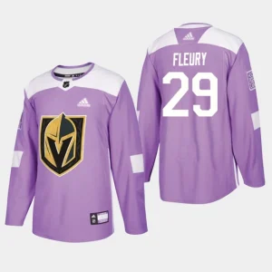 Mens Vegas Golden Knights Marc-Andre Fleury 29 2018-19 Lavender Warmup Practice Fights Cancer