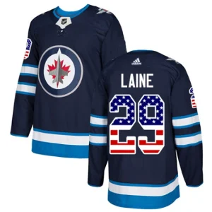 Mens Winnipeg Jets Patrik Laine 29 Authentic Navy Blue USA Flag Fashion