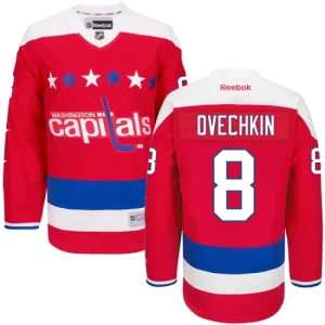 NHL Alex Ovechkin Authentic Mens Red - Reebok Washington Capitals 8 Third