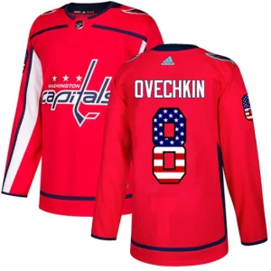 NHL Alex Ovechkin Authentic Mens Red - Washington Capitals 8 USA Flag Fashion