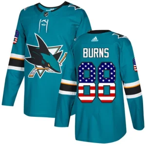 NHL Brent Burns Authentic Mens Teal Green - San Jose Sharks 88 USA Flag Fashion