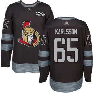 NHL Erik Karlsson Authentic Mens Black - Ottawa Senators 65 1917-2017 100th Anniversary