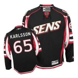 NHL Erik Karlsson Authentic Mens Black - Reebok Ottawa Senators 65 Third