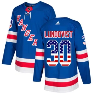 NHL Henrik Lundqvist Authentic Mens Royal Blue - New York Rangers 30 USA Flag Fashion