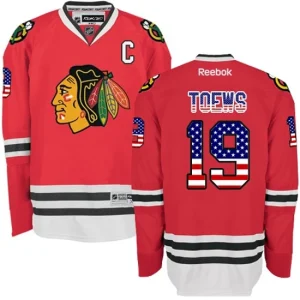 NHL Jonathan Toews Authentic Mens Red - Reebok Chicago Blackhawks 19 USA Flag Fashion