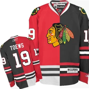 NHL Jonathan Toews Authentic Mens RedBlack - Reebok Chicago Blackhawks 19 Split Fashion