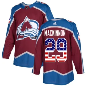 NHL Nathan MacKinnon Authentic Mens Burgundy Red - Colorado Avalanche 29 USA Flag Fashion