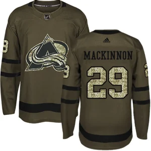 NHL Nathan MacKinnon Authentic Mens Green - Colorado Avalanche 29 Salute to Service