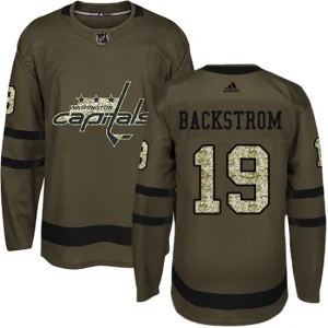 NHL Nicklas Backstrom Authentic Mens Green - Washington Capitals 19 Salute to Service