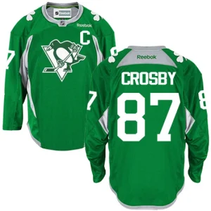 NHL Sidney Crosby Authentic Mens Green - Reebok Pittsburgh Penguins 87 Practice