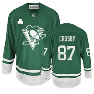 NHL Sidney Crosby Authentic Mens Green - Reebok Pittsburgh Penguins 87 St Pattys Day