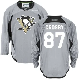 NHL Sidney Crosby Authentic Mens Grey - Reebok Pittsburgh Penguins 87 Practice