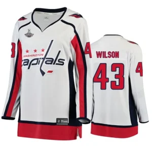 Women Washington Capitals 43 Tom Wilson  White 2019 Stanley Cup