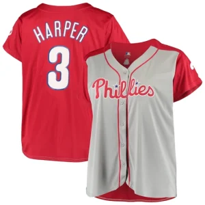 Women s Philadelphia Phillies Bryce Harper Gray Red Plus Size Jersey