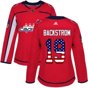 Womens Washington Capitals Nicklas Backstrom 19 Red USA Flag Fashion Authentic