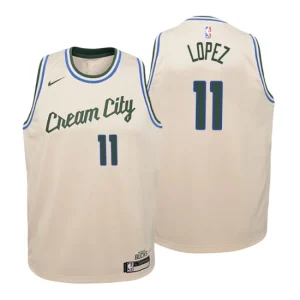 Youth 2019-20 Milwaukee Bucks 11 Brook Lopez City Cream Swingman Jersey