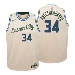 Youth 2019-20 Milwaukee Bucks 34 Giannis Antetokounmpo City Cream Swingman Jersey