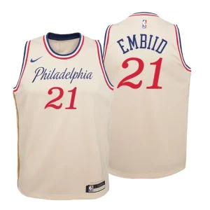 Youth 2019-20 Philadelphia 76ers 21 Joel Embiid City Cream White Swingman Jersey