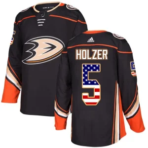 Youth Anaheim Ducks Korbinian Holzer 5 Black USA Flag Fashion