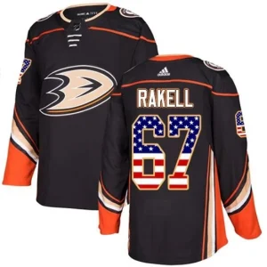 Youth Anaheim Ducks Rickard Rakell 67 Black USA Flag Fashion Authentic