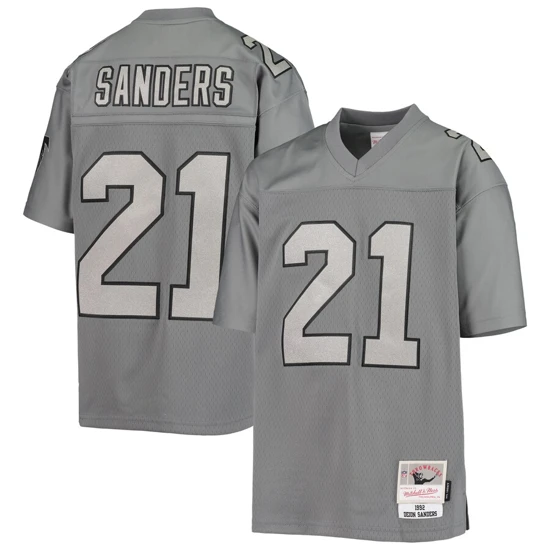 Youth Atlanta Falcons Deion Sanders Mitchell & Ness Charcoal 1992 Retired Player Metal Jersey