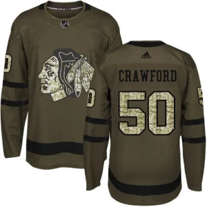 Youth Chicago Blackhawks Corey Crawford 50 Authentic Green Salute to Service