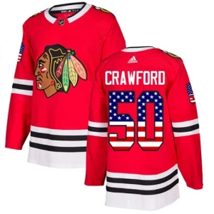 Youth Chicago Blackhawks Corey Crawford 50 Authentic Red USA Flag Fashion