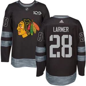 Youth Chicago Blackhawks Steve Larmer 28 Premier Black 1917-2017 100th Anniversary