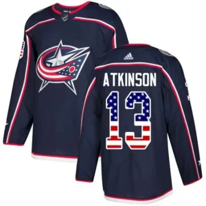 Youth Columbus Blue Jackets Cam Atkinson 13 Navy USA Flag Fashion Authentic