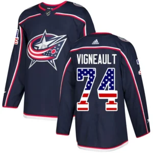 Youth Columbus Blue Jackets Sam Vigneault 74 Authentic Navy Blue USA Flag Fashion