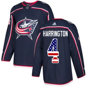 Youth Columbus Blue Jackets Scott Harrington 4 Authentic Navy Blue USA Flag Fashion