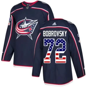 Youth Columbus Blue Jackets Sergei Bobrovsky 72 Navy USA Flag Fashion Authentic