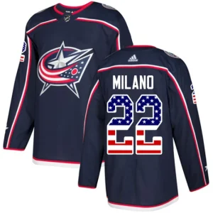 Youth Columbus Blue Jackets Sonny Milano 22 Authentic Navy Blue USA Flag Fashion