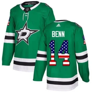 Youth Dallas Stars Jamie Benn 14 Kelly Green USA Flag Fashion Authentic