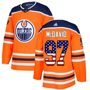 Youth Edmonton Oilers Connor McDavid 97 Authentic Orange USA Flag Fashion