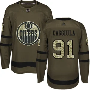 Youth Edmonton Oilers Drake Caggiula 91 Authentic Green Salute to Service