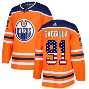 Youth Edmonton Oilers Drake Caggiula 91 Authentic Orange USA Flag Fashion