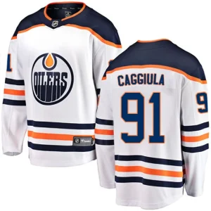 Youth Edmonton Oilers Drake Caggiula 91 Breakaway White Fanatics Branded Away