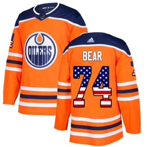 Youth Edmonton Oilers Ethan Bear 74 Orange Home USA Flag