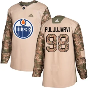 Youth Edmonton Oilers Jesse Puljujarvi 98 Authentic Camo Veterans Day Practice