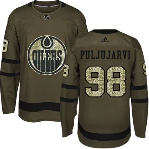 Youth Edmonton Oilers Jesse Puljujarvi 98 Authentic Green Salute to Service